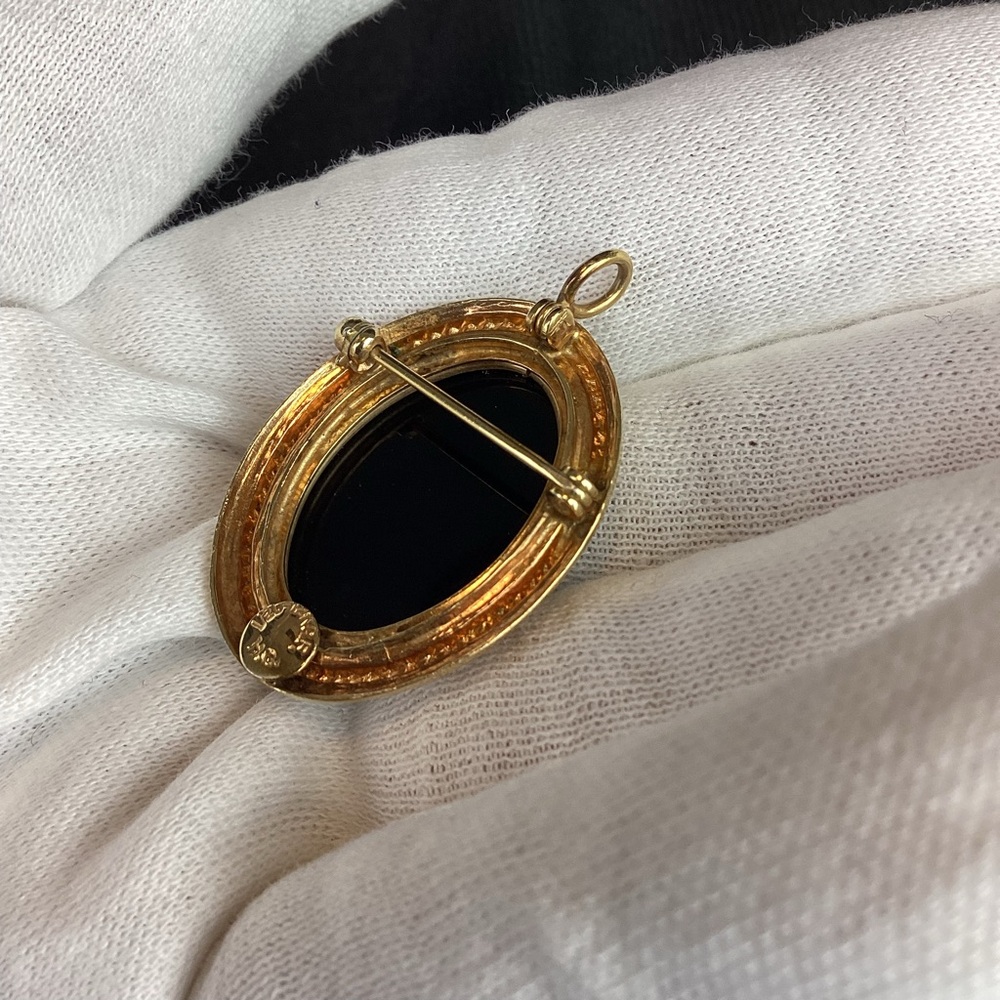 Vintage Signed H.G. 12K GF Gold Filled Black Onyx Pendant Pin Brooch - Picture 4 of 6